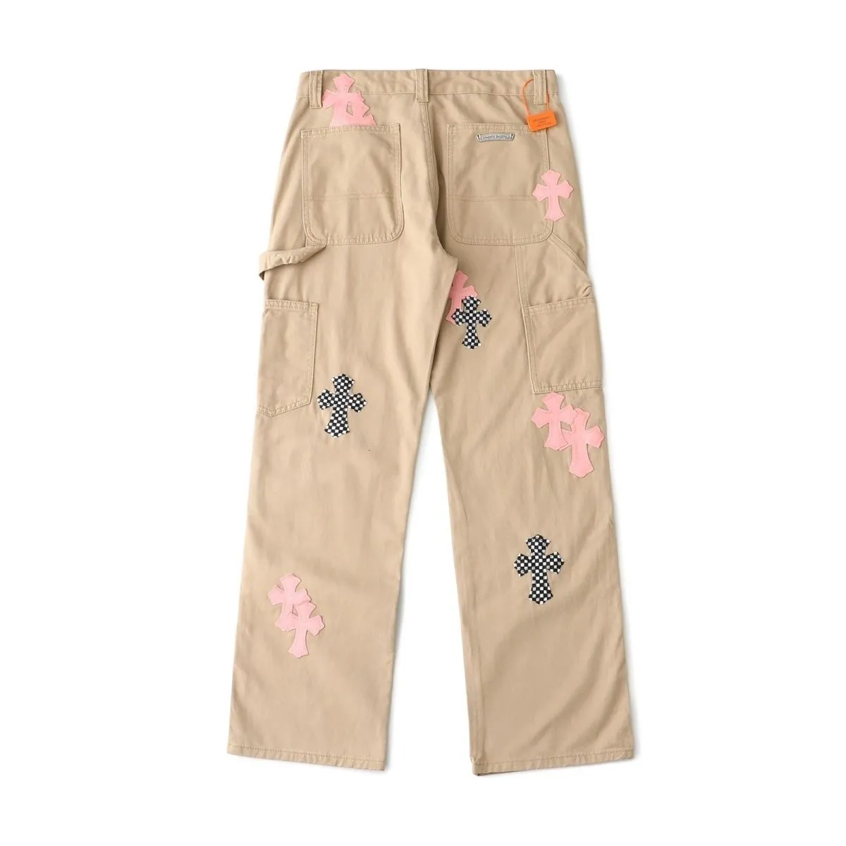 P270 💰 (Top version) Chrome Hearts cherry blossom pink leather logging spliced ​​washed jeans, truly restores the ultimate vintage texture, three-dimensional version, loose and comfortable, not picky about the figure, taller and slimmer, factory precision, original quality control, same style for men and women, can be matched with couples, versatile recommendation, must-have jeans for all seasons, fashionable people have been disappointed. From the quality selection of fabrics, the tailoring of details, and the matching of patterns, they are all impeccable! The upper body is so handsome when worn...it can be easily worn by men, women and children! The craftsmanship is made of heavy-duty washed pure cotton denim fabric. After washing, it is soft and thick and looks very stylish when worn. Color: Khaki Size: 28-30-32-34 (corresponds to S-M-L-XL)
